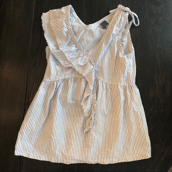 Anthropologie Left of center ruffle sleeveless top white blue - Picture 2 of 6